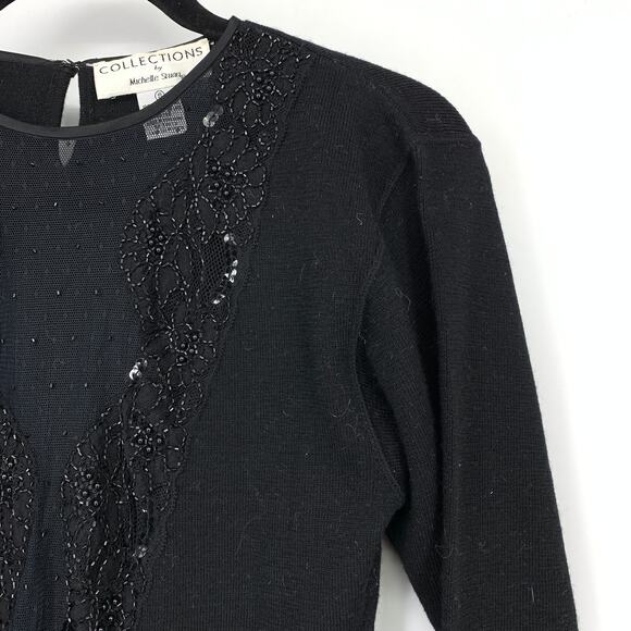 Collections Michelle Stuart Dress Womens S Black Beaded Lace Trim Above Knee VTG - Picture 3 of 5